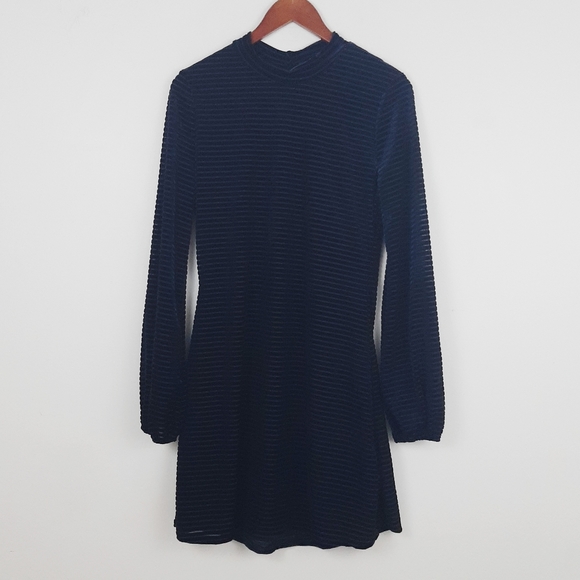 Lulus Ticket to Chic Navy Blue Striped Velvet dres - Picture 7 of 13